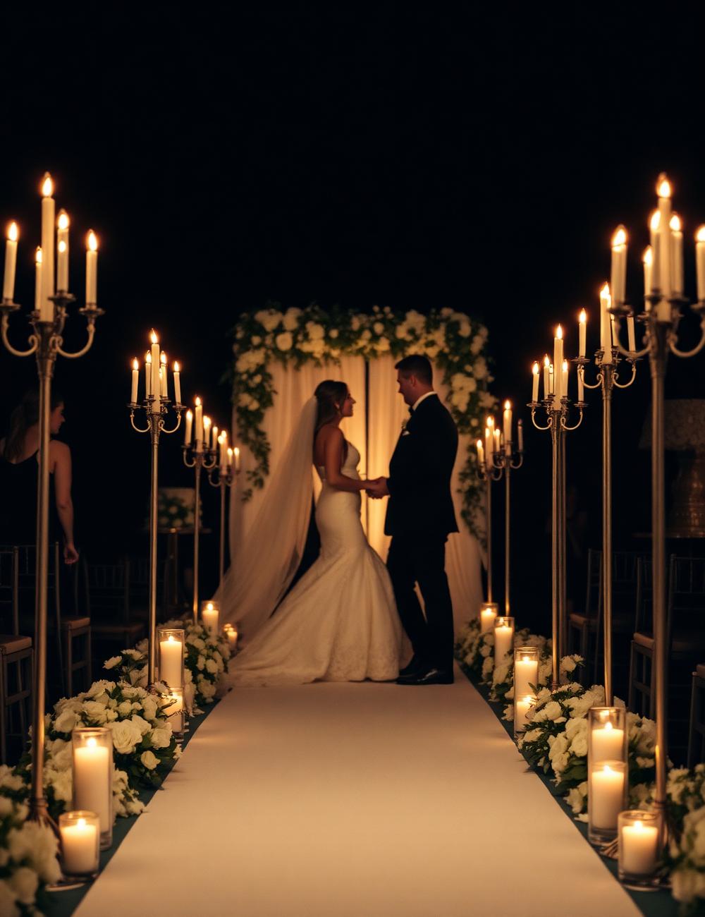 Candlelit wedding aisle