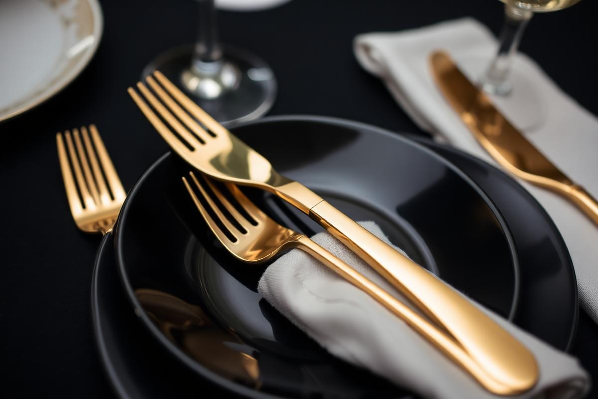 Gold cutlery place setting